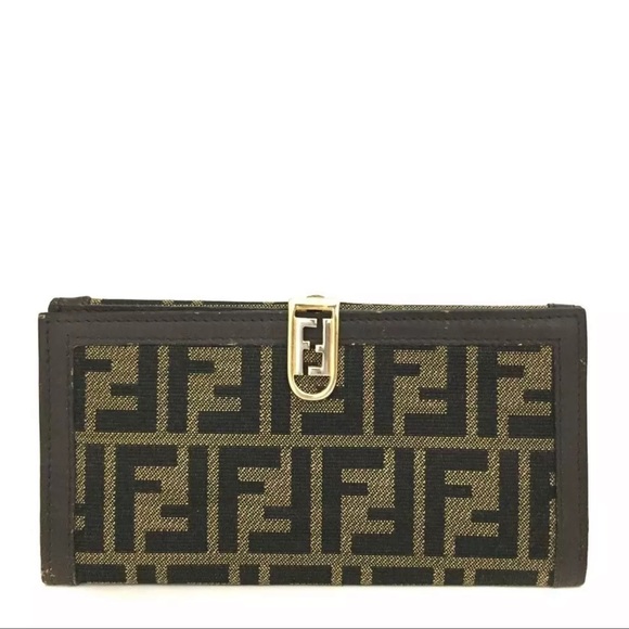 Fendi Handbags - AUTH Fendi Zucca Canvas & Leather Long Bifold Wallet